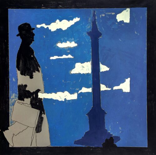 1976<br>In Memoria di Londra<br>pittura industriale, tempera, pennarello su tela<br>cm 100x100