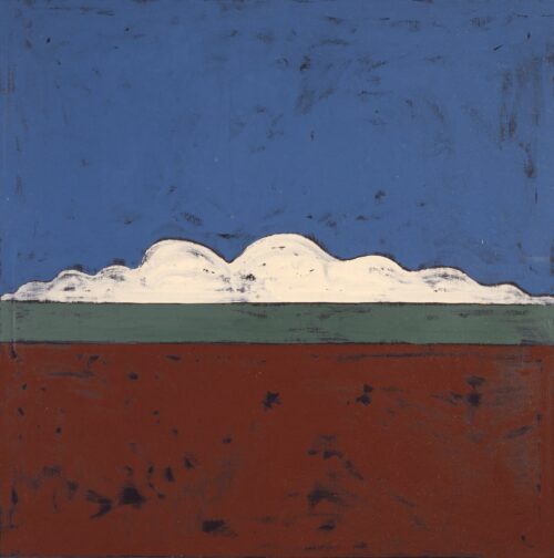 1976<br>Paesaggio convenzionale<br>pittura industriale, tempera, matita su tela<br>cm 100x100