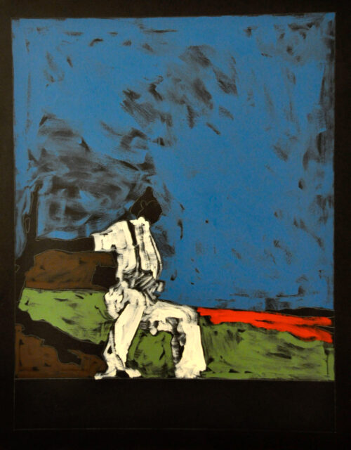 1976 1 gennaio<br>Guerrigliero spagnolo 1956<br>pittura industriale, tempera, matita su tela<br>cm 100x80