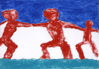 1976<br>' a Mirella '<br>pittura industriale, tempera, pennarello su tela<br>cm 70x100