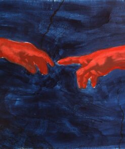 1976<br>Da Michelangelo<br>tempera, gessetto, fotografia emulsionata su tela<br>cm 50x70