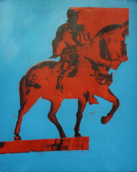 1976<br>Piazza d'Italia<br>pittura industriale, smalto alla anilina, fotografia emulsionata su tela<br>cm 100x80