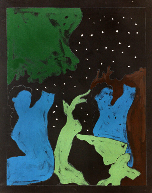 1976 5 gennaio<br>Particolare dell'Eden<br>pittura industriale, tempera, matita su tela<br>cm 100x80