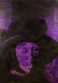 1976 Roma<br>Passegggiata di ripetta 19<br>smalto alla anilina, fotografia emulsionata su tela<br>cm 110x80