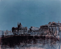 1976<br>Piazza d'Italia<br>smalto, pittura industriale, fotografia emulsionata su tela<br>cm 80x100