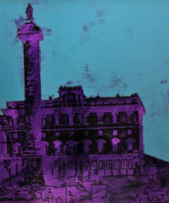 1976<br>Piazza d'Italia, dedicata a Federico Fellini<br>smalto industriale, smalto alla anilina, fotografia emulsionata su tela<br>cm 80x100