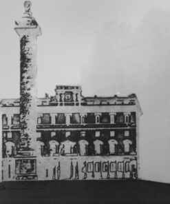 1976<br>Piazza d'Italia<br>pittura industriale, smalto alla anilina, fotografia emulsionata su tela<br>cm 80x100