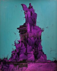 1976<br>Piazza d'Italia<br>pittura industriale, smalto alla anilina, fotografia emulsionata su tela<br>cm 100x80