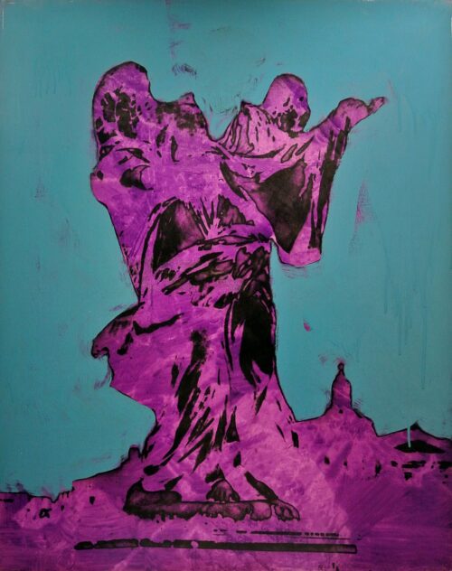 1976<br>Piazza d'Italia<br>pittura industriale, smalto alla anilina, fotografia emulsionata su tela<br>cm 100x80