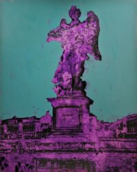 1976<br>Piazza d'Italia<br>pittura industriale, smalto alla anilina, fotografia emulsionata su tela<br>cm 100x80