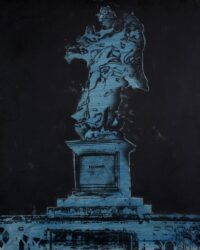 1976<br>Piazza d'Italia<br>pittura industriale, smalto alla anilina, gessetto, fotografia emulsionata su tela<br>cm 100x80