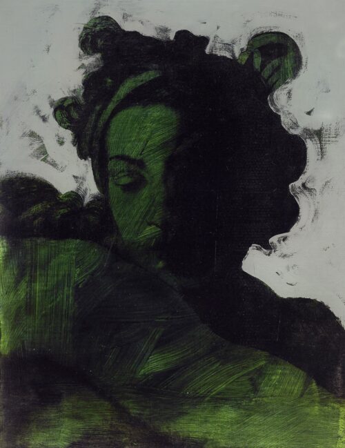 1976<br>Passeggiata di Ripetta 19 Roma<br>smalto industriale, tempera, fotografia emulsionata su tela<br>cm 70x50