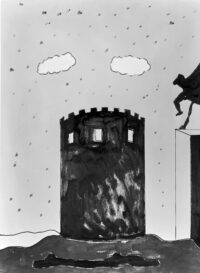 1976<br>Elsinore<br>pittura industriale, tempera, pennarello su tela<br>cm 80x60