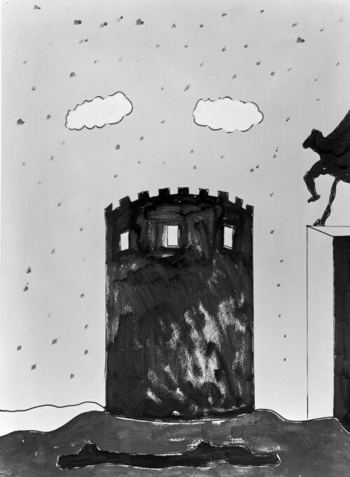 1976<br>Elsinore<br>pittura industriale, tempera, pennarello su tela<br>cm 80x60