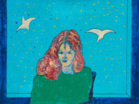 1976<br>ritratto di Tina Aumont, a Tina Tano,(ritratto eseguito a Roma il 7 ottobre a 19 Passeggiata di Ripetta)<br>pittura industriale, tempera e pennarello su tela<br>cm 60x80