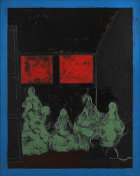 1976<br>Da Velasquez Las Meninas<br>pittura industriale, tempera, matita su tela<br>cm 100x80