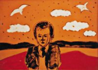 1976 22,10<br>a bruno tano<br>pittura industriale, tempera, pennarello su tela<br>cm 50x70