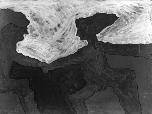 1976<br>' Le Furie '<br>pittura industriale, tempera, pennarello su tela<br>cm 60x80