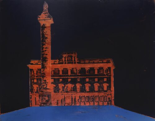 1976 ' 13,12 '<br>All'amico minotauro<br>smalto, pittura industriale, negativo fotografico emulsionato su tela<br>cm 80x100