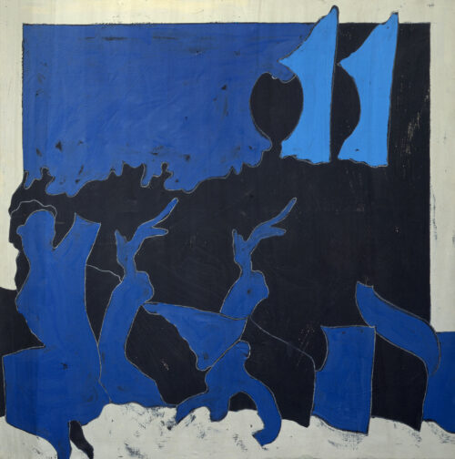 1976<br>Il peccato originale<br>pittura industriale, tempera, matita su tela<br>cm 100x100