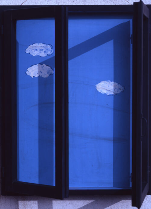 1977<br>'Finestra'<br>smalto industriale, tempera, ante e telaio di legno su tavola<br>cm 100x80x3,5