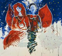 1977 9 maggio Roma <br>colori ad olio, tempera, pennarello su tela<br>cm 180x200