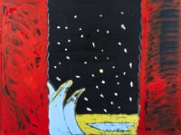 1977<br>Le Notti Bianche <br>pittura industriale, tempera, matita su tavola<br>cm 90x115