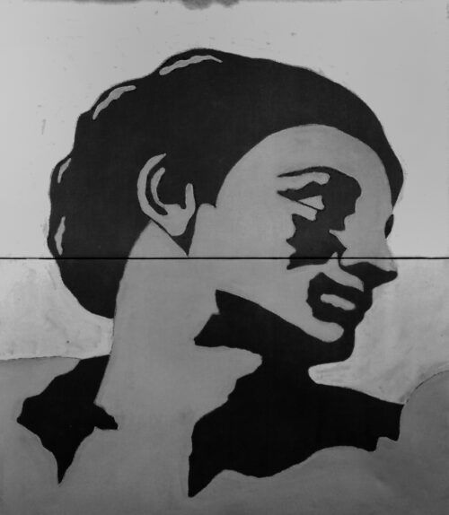 1977<br>tempera, matita, proiezione fotografica su tela<br>cm 70x60