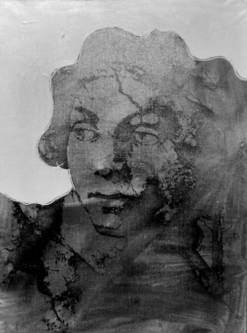 1977<br>pittura industriale, smalto alla anilina, negativo fotografico emulsionato su tela<br>cm 70x50