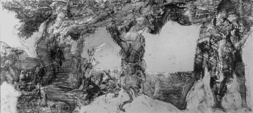 1978 28 febbraio<br>The Original seen<br>pittura industriale, smalto alla anilina, matita, fotografia emulsionata su tela<br>cm 40x90