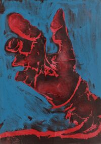 1978<br>La mano dell'angelo<br>pittura industriale, smalto alla anilina, fotografia emulsionata su tela<br>cm 70x50