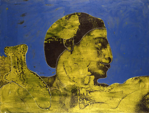 1978<br>Dalla creazione dell'uomo<br>pittura industriale, smalto alla anilina, fotografia emulsionata su tela<br>cm 80x115