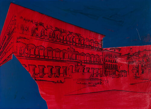 1978<br>Piazza d'Italia<br>pittura industriale, smalto alla anilina, fotografia emulsionata su tela<br>cm 50x70