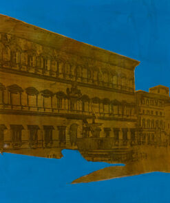 1978<br>Piazza d'Italia<br>pittura industriale, smalto alla anilina, fotografia emulsionata su tela<br>cm 50x70