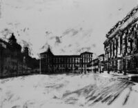 1978<br>Piazza Castello<br>pittura industriale, smalto alla anilina, fotografia emulsionata su tela<br>cm 55x75