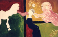 1978<br>Due figure<br>tempera e pennarello su tela<br>cm 80x120