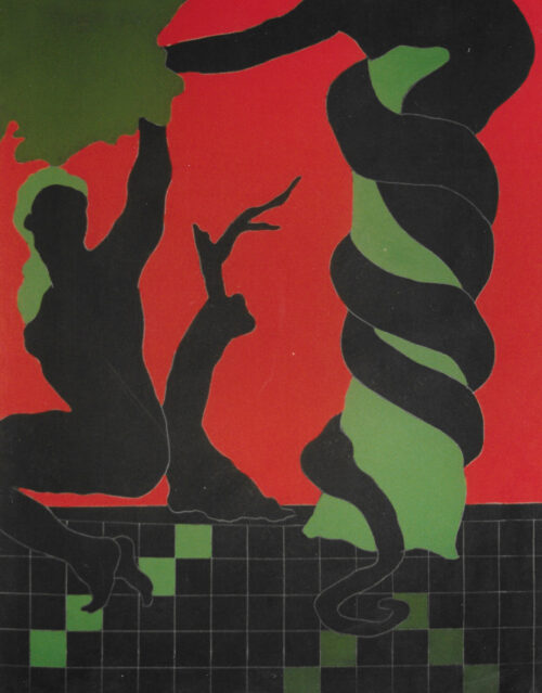 1978<br>' Il Serpente '<br>pittura industriale, tempera, matita, proiezione fotografica su tela<br>cm 85x65