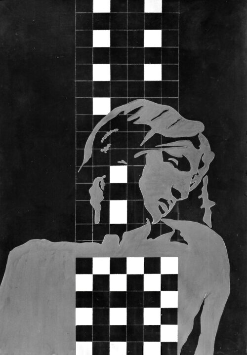 1978<br> tempera, matita, proiezione fotografica su tela<br>cm 100x70