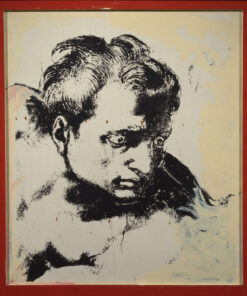 1979<br>Testa di ignudo<br>collage fotografico, pittura industriale, collage di legno su tavola<br>cm 150x120