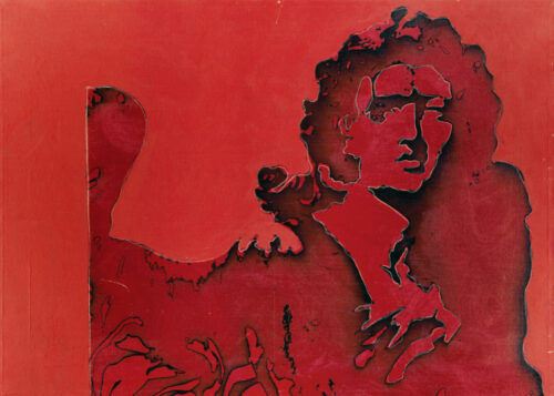 1979<br>Portrait to Philip Guinot<br>pittura industriale, smalto alla anilina, fotografia emulsionata su tela<br>cm 50x70