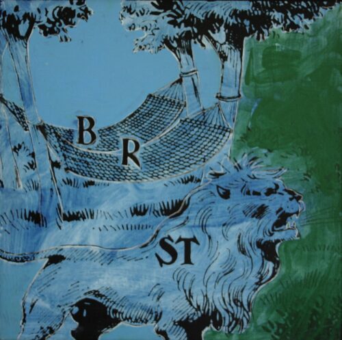 1979<br>Rebus, Brama che strugge<br>pittura industriale, tempera, smalto alla anilina, fotografia emulsionata su tela<br>cm 55x55