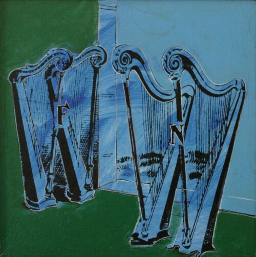 1979<br>Rebus, Far pena<br>pittura industriale, tempera, fotografia emulsionata su tela<br>cm 55x55