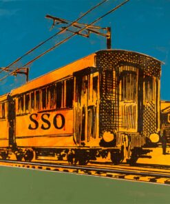 1979<br>Rebus, Vagonesso<br>pittura industriale, tempera, smalto alla anilina, fotografia emulsionata su tela<br>cm 60x60