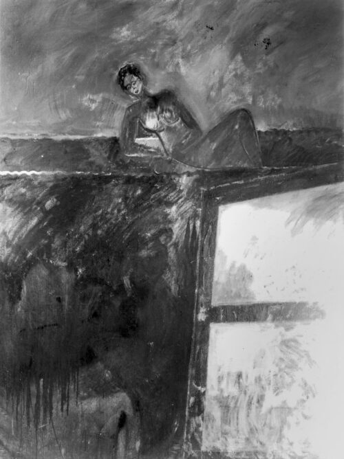 1979 7,8<br>Carolina di Monaco nell'estate del 1963 a Cape d'Antibes<br>tecnica mista su tela<br>cm 200x145