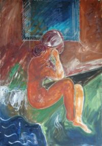 1979 25,IX<br>Nudo<br>tempera, olio, matita su tela<br>cm 100x70