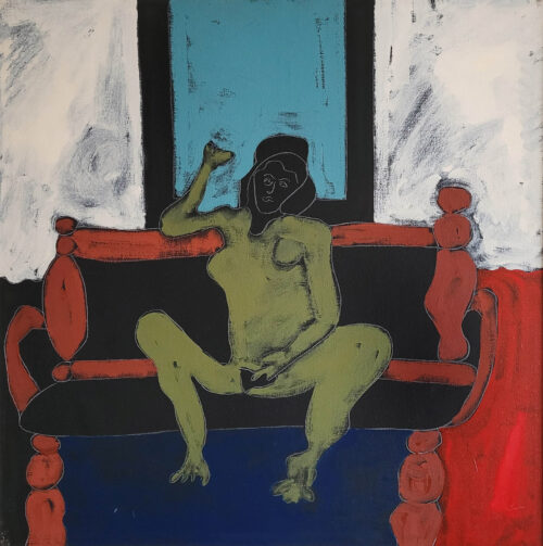 1979<br>Blocco rosso n.5<br>pittura industriale, tempera, matita su tela<br>cm 70x70