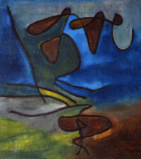 1957 21 agosto<br>Nei pressi di un bosco<br>olio su tela<br>cm 50x45