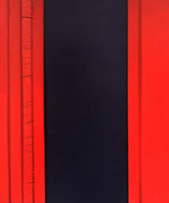 1961<br>Biasule, Rosso e nero n.32<br>smalto industriale e collage di carta e legno su tela<br>cm 100x150