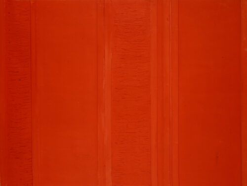 1961<br>Grande rosso n.43<br>collage, legno e smalto industriale su tela<br>cm 150x200