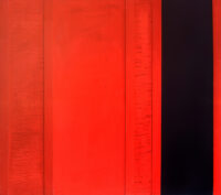 1961<br>Rosso e nero n.40<br>smalto industriale e collage di carta e legno su tela<br>cm 110x125